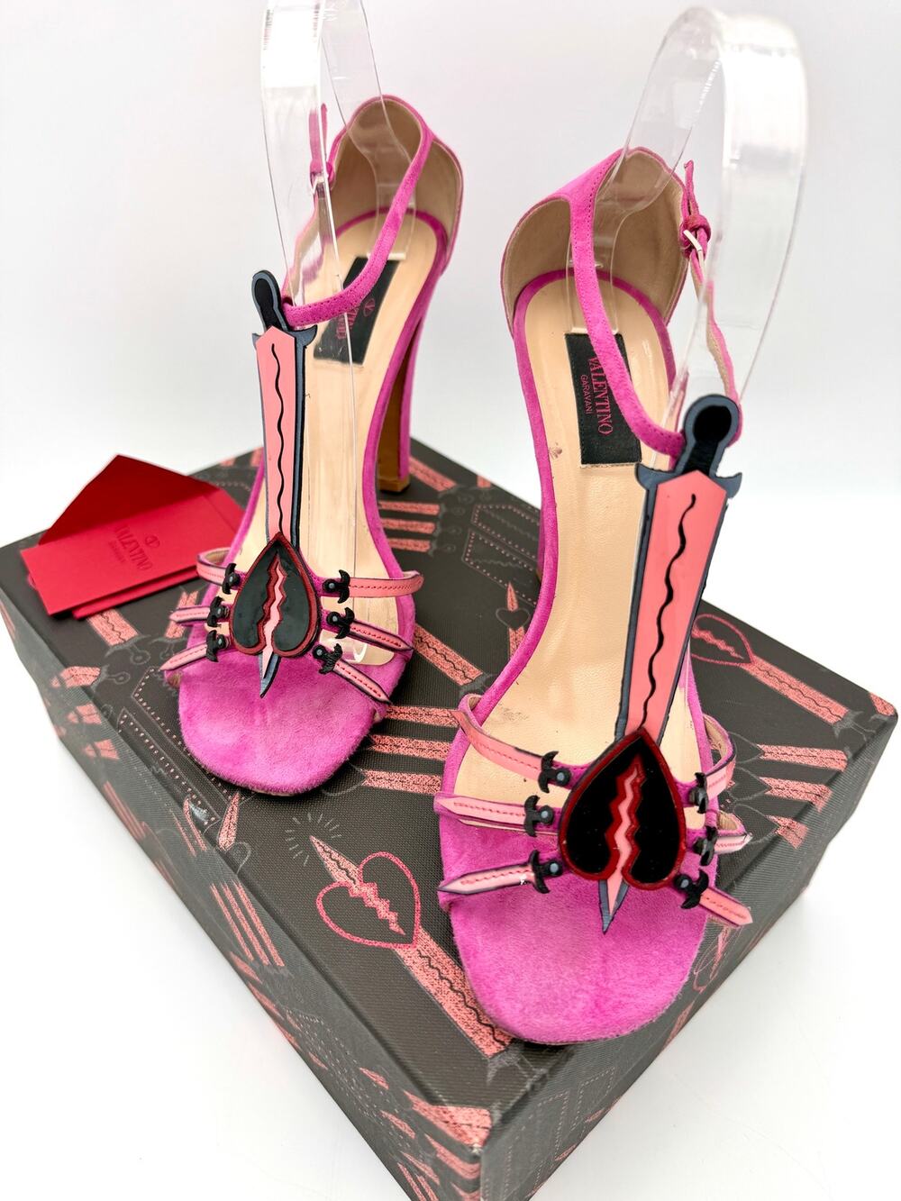 Authentic Valentino Love Blade Heeled Sandals Pink Suede Size 39.5 / 9.5 Dagger
